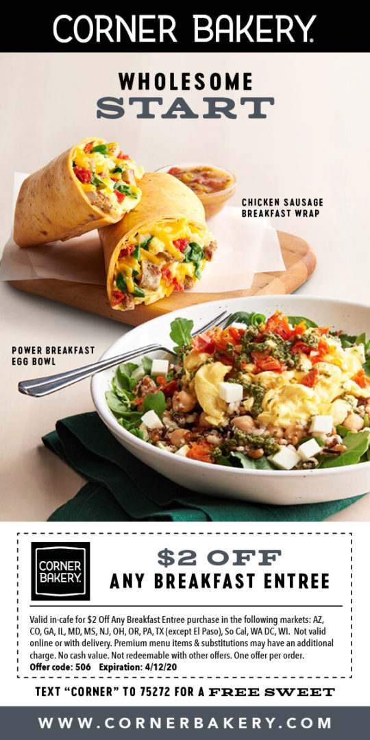 2 Off NEW KitchenCrafted Breakfast Items at Corner Bakery!