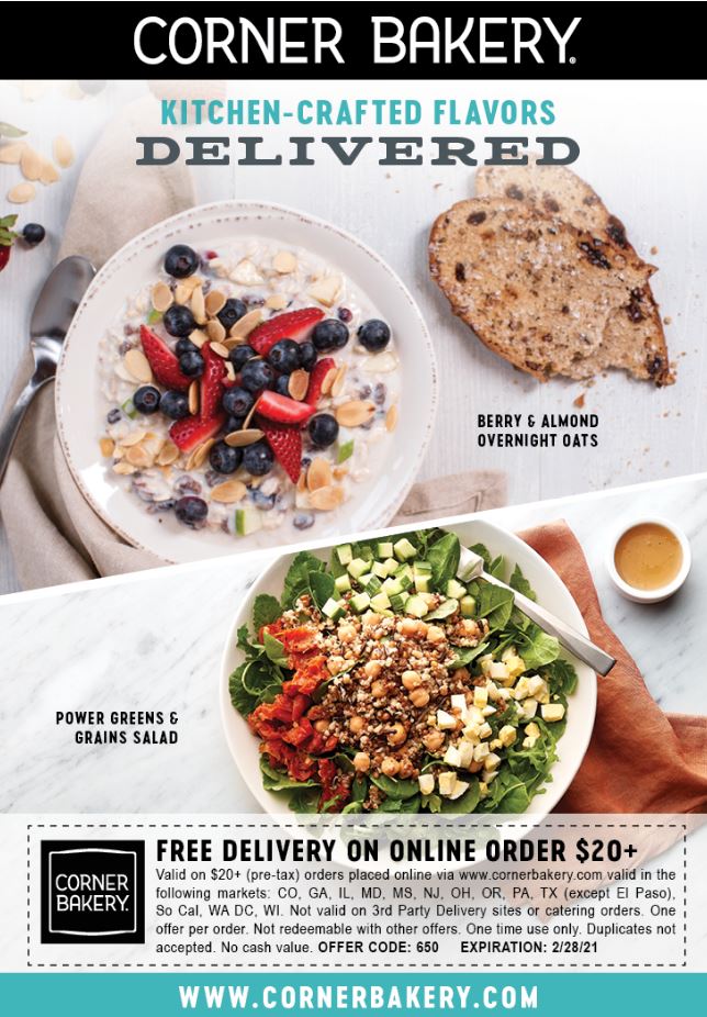 Free Delivery at Corner Bakery Southlake Town Square